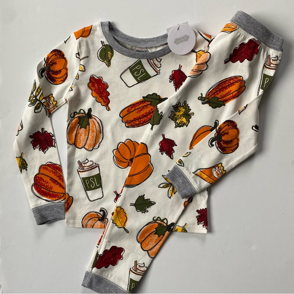 Mud Pie Pajamas Size 4T NWT New Fall Thanksgiving 2 piece Set Long Johns Pumpkin